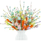 Lcuasc 5pcs Artificial Easter Flower Picks 16.5in Spring Fake Berries Floral Stems with Easter Egg Carrot for Table Centerpieces Home Party Vase Flower Arrangement Easter Decor