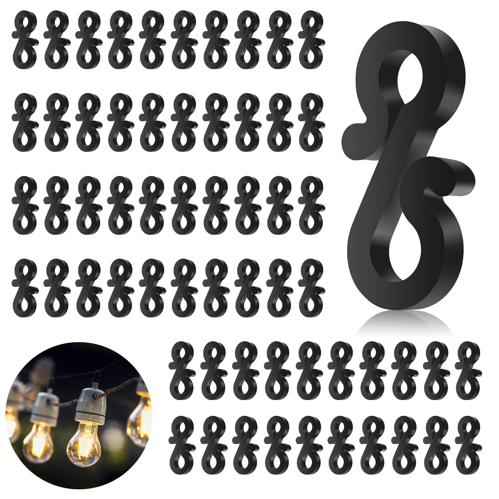 Gutter Hooks for Outdoor Lights, 120PCS Plastic Gutter Clips for Christmas Lights, Black Christmas Light Gutter Clips, Mini S Clips Hangers - for Xmas Party Outside String Lights