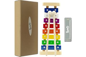 VACHAN Xylophone for Kids,Wooden Xylophone Orff Music Instrument with Two Mallets and 10 Holes Metal Harmonica，Educational Preschool Learning Baby Percussion for Children, Percussion Birthday Gift