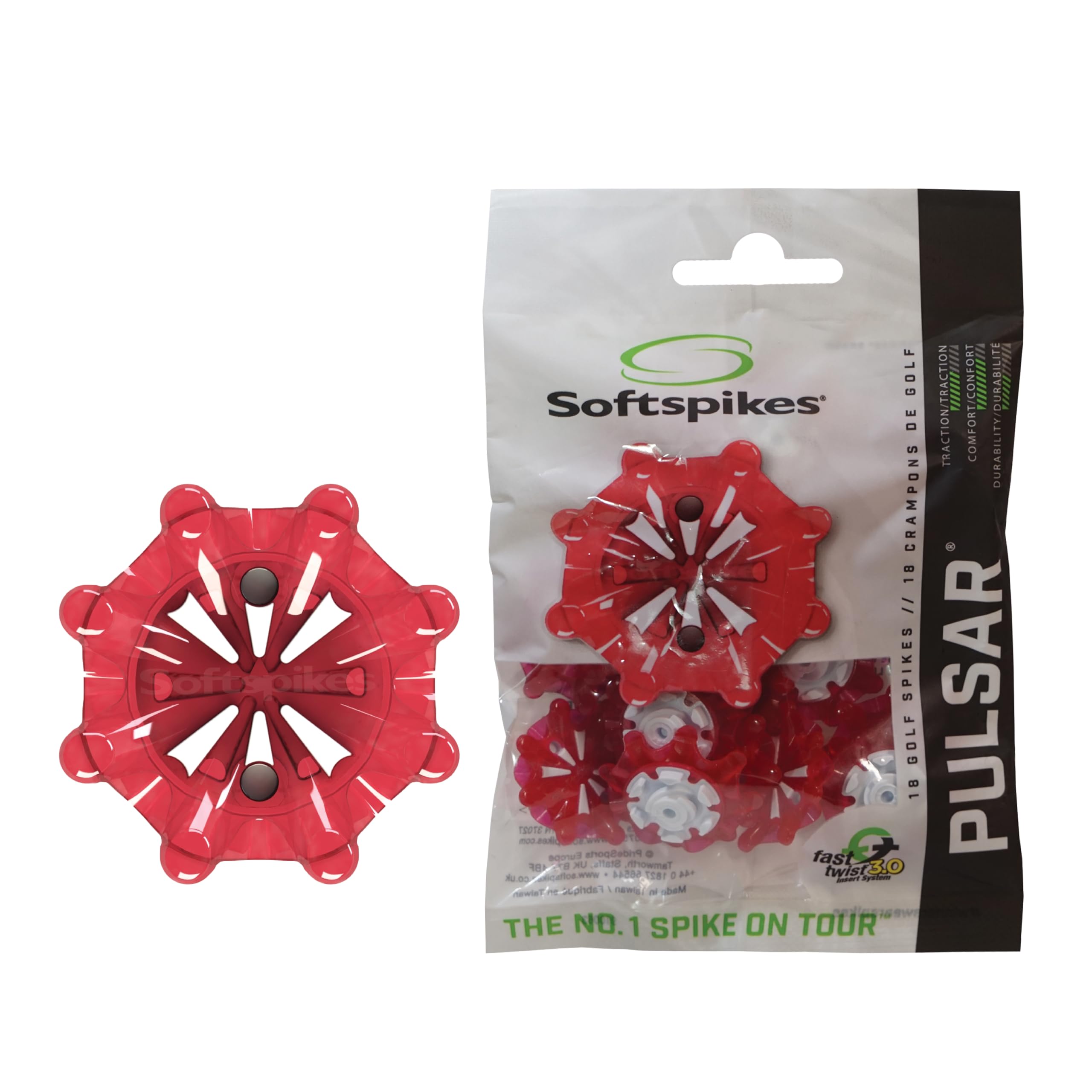 SOFTSPIKES Golf Spikes Pulsar Fast Twist 3.0 Red Golf Spikes, Cherry/ White, Bag of 1 set UK
