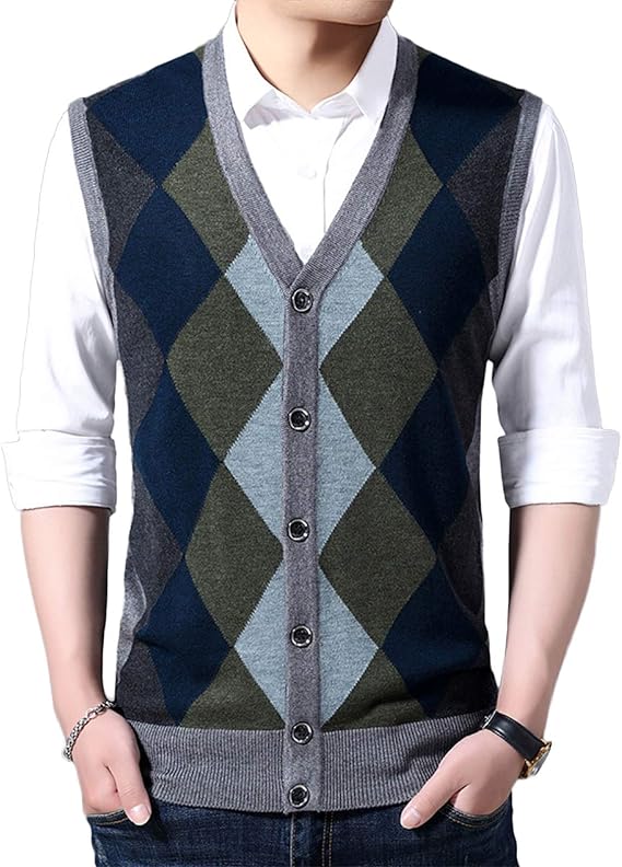 Amazon カーディガン ニット セーター メンズ Vネック リブ 紳士 配色 ニットベスト アーガイル スリム カジュアル ビジネス ウール 秋冬 カーディガン 通販