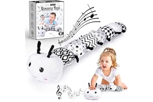 faentwc Baby Stuffed Animal Toys Infant Musical Caterpillar Toy with Crinkle & Rattles, 0-3 3-6 Months Sensory Toy Black & White High Contrast Toy, Christmas Baby Gifts for 6-12 Month Boys Girls