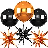 6pcs 22 inch Black Orange Star Balloons and 4D Large Foil Balloons, Black Foil Star Balloon Orange 4D Aluminum Balloon For Birthday Baby Shower Halloween Basketball Party Wedding Anniversary Decor