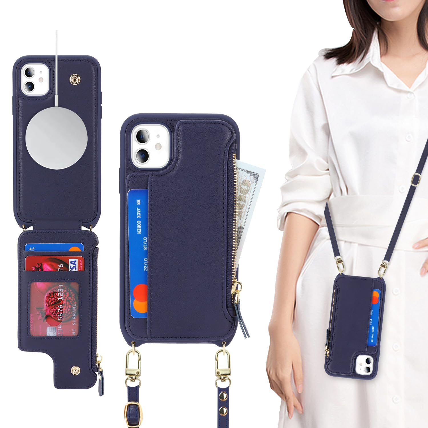 SailorTech for iPhone 11 Case with Credit Card Holder magsafe, iPhone 11 Phone Leather Case Wallet for Men Crossbody with mag safe Zipper Shockproof Case for Women - Blue — image 1