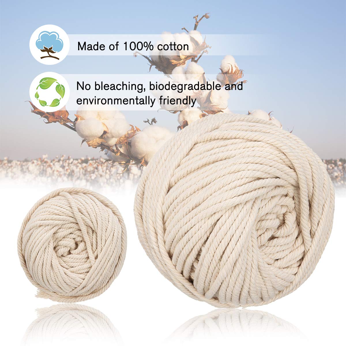 Jeteven Baumwollgarn Baumwollkordel Makramee Garn für DIY Handwerk Basteln Wand Aufhängung Pflanze Aufhänger (5mm x 60m)