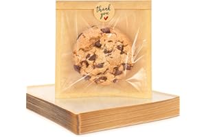 Foranda 100 Pack Cookie Packaging Bags with Seal, 5.7x6.5 Inch Paper Bakery Bags with Window, Heat Sealable & Grease Resistant To Go Bake Sale Sleeves for Treat, Donut, Cake Slice, Scone, Brownie