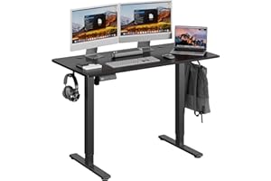 UPGRAVITY Height Adjustable Electric Standing Desk, 48 x 24 Inches Ergonomic Stand up Table, Sit Stand Home Office Desk with Splice Board, Black Frame/Black Top (Black, 48 inches)