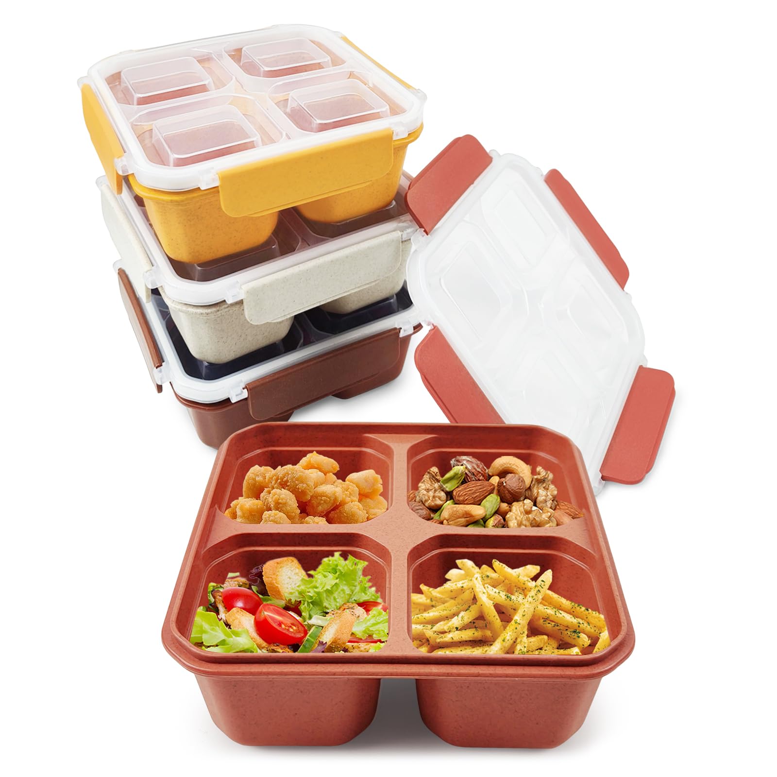 Photo 1 of greenandlife 4 Pack Bento Lunch Box Set for Kids Adults, 4 Compartment Reusable Wheat Straw Meal Prep Food Storage Snack Containers, Stackable Snack box, Microwave and Dishwasher Safe, Sunset