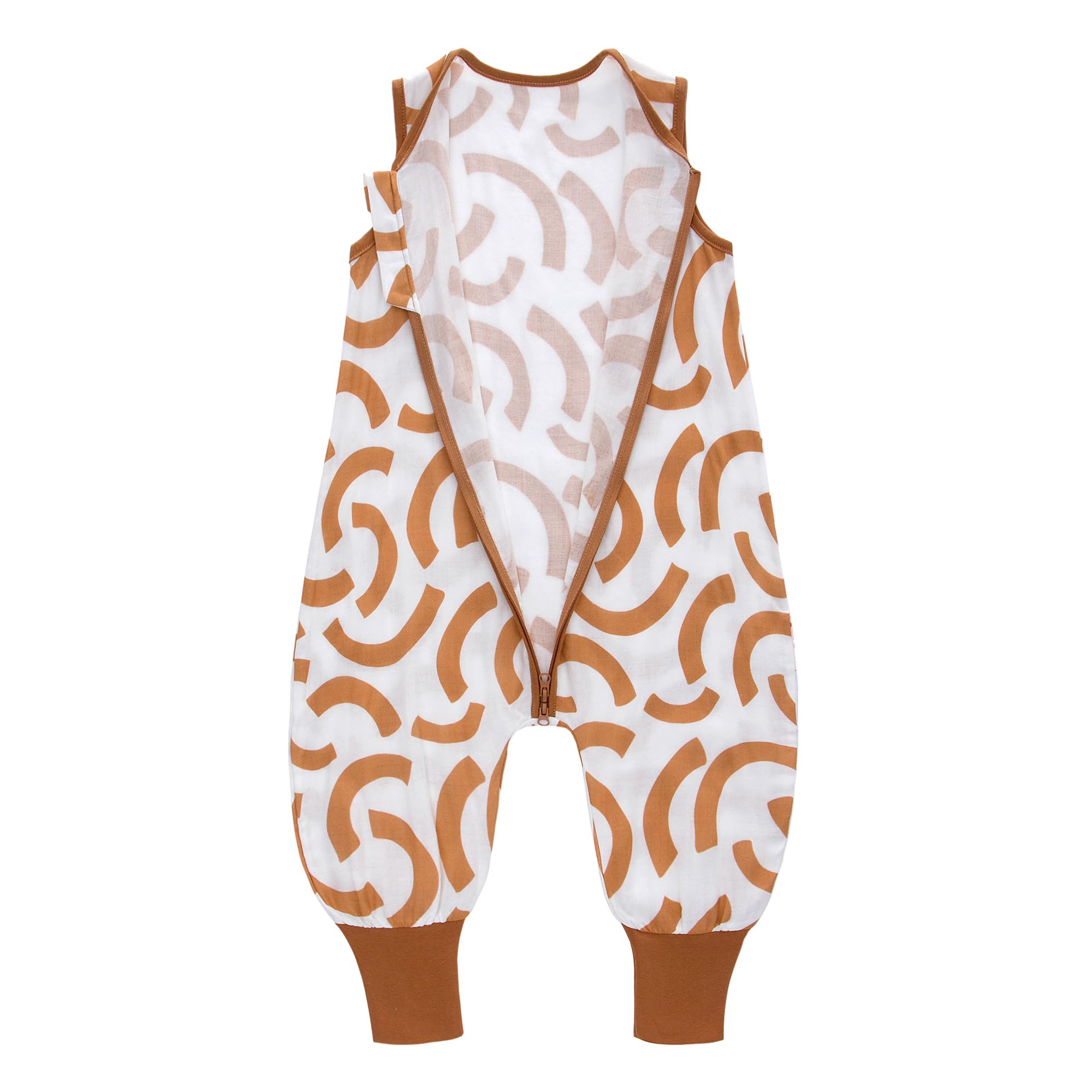 LAT Baby Summer Sleeping Sack with Feet 0.5 Tog, 100% Cotton Muslin Baby Sleeping bag with Legs Sleeveless Toddler Sleep Sack Wearable Blankets for Boy Girl(Orange Arc,1 Pack,S/70(3-12M))