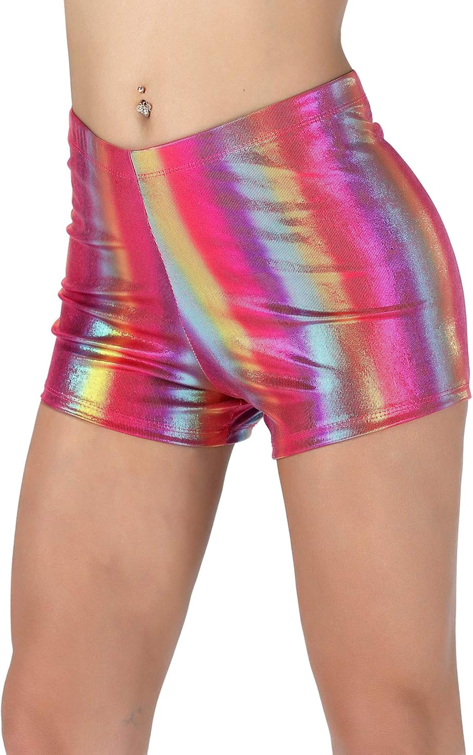 PINKPHOENIXFLY Women's Shiny Booty Shorts Rave Dance Bottoms at Amazon