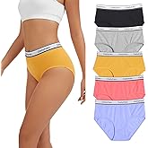 dailyhao Long-Lasting Women's Cotton Underwear - Full Coverage Mid Rise Briefs with Reinforced No Roll Waistband, 5-Pack