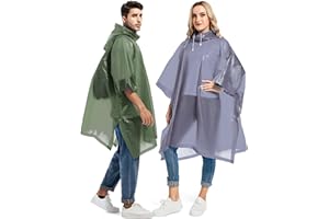 Borogo 2 Pack Rain Ponchos for Adults Reusable - Raincoats Survival Emergency Heavy Duty Rain Coat with Drawstring Hood