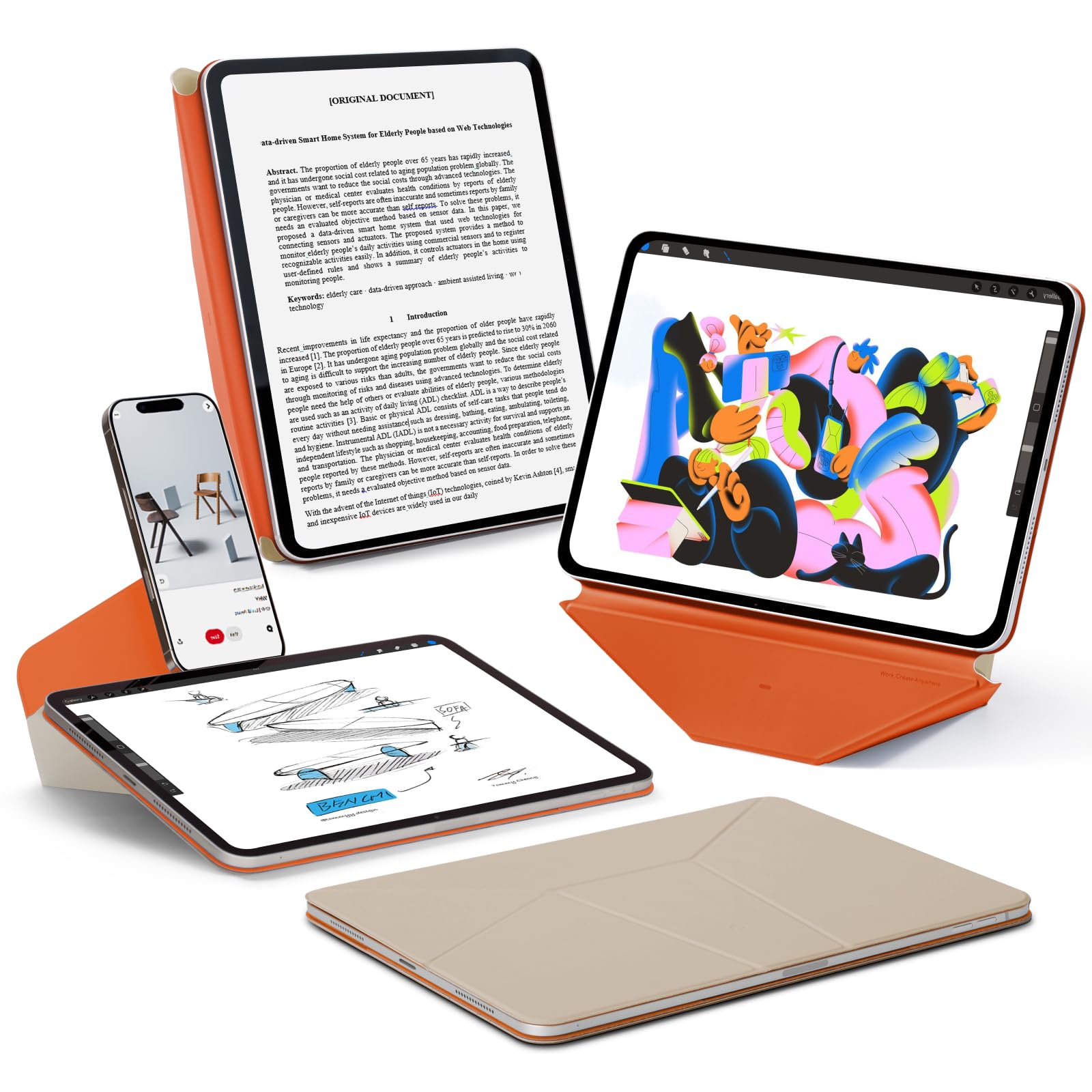 MOFT Dynamic Folio Funda para iPad Pro de 11 pulgadas (M5 2025 / M4 2024), Funda Delgada con Soporte Magnético con Más de 20 Ángulos de Visión, Auto Wake/Sleep, Ultra Delgada, Blanco Playa x Terracota