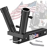 Tanfix Foldable Double Hitch Mount Flagpole Holder | All Metal Heavy- Duty, Fits Standard 2" Trailer Hitch, Compatible with Jeep, Truck, SUV, RV, Pickup, Camper Trailer (Double Flagpoles)