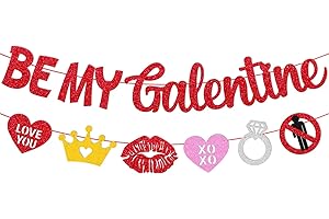 LONKISYL Be My Galentine Banner Happy Galentine’s Day Theme Glitter Heart Garland Happy Valentine’s Day Party Decoration Ladies Celebration Party Supplies
