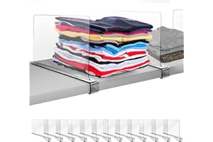 ikaufen 12pcs Clear Acrylic Shelf Dividers, 8 Inches Tall Vertical Purse Separators for Closet Perfect for Bedroom, Kitchen and Office Shelves, Adjustable Acrylic Bookshelf for Organization