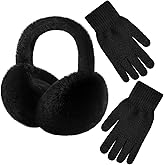 Pleneal Winter Ear Muffs Gloves for Women, Foldable Faux Fur Earmuffs Touchscreen Gloves Warmer Covers Headband Cold Weather