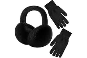 Pleneal Winter Ear Muffs Gloves for Women, Foldable Faux Fur Earmuffs Touchscreen Gloves Warmer Covers Headband Cold Weather
