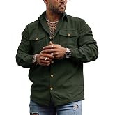 Mens Corduroy Button Down Shirt Jackets Long Sleeve Outerwear with Pockets | Retro Shirt, Casual, Ribbed, Work Tops