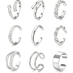 LOFITOR 9PCS Toe Rings for Women Non Tarnish Waterproof Toe Ring Set | 14K Gold Filled Dainty Stackable Adjustable Open Band