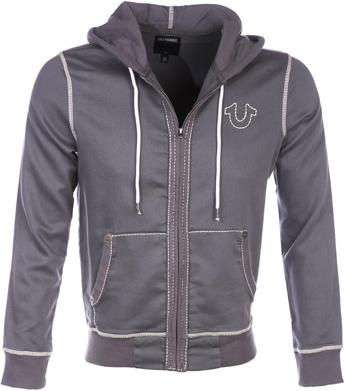 True Religion Contrast Stitch Big T Zip Up Hoodie, Grey (3XL) Amazon