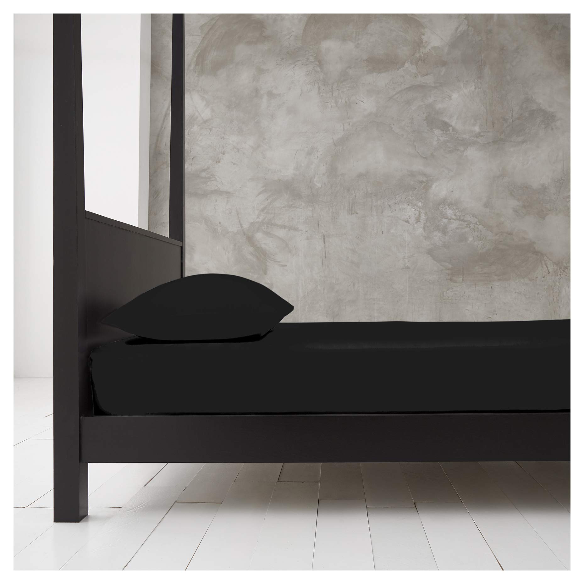 GC GAVENO CAVAILIA Luxury Polycotton, Easy Care Flat, Soft & Cosy Bedsheet OR Pillowcases, Linen, Black-Fitted Sheet, Single