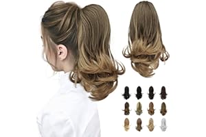 SOFEIYAN 13" Ponytail Extension Long Curly Ponytail Clip in Claw Hair Extension Natural Looking Synthetic Hairpiece for Women, Ash Brown to Blonde