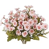 CISDUEO 4 Pcs Artificial Flowers for Outdoors Fall Decor Fake Flowers Pink Silk Morning Glory Petunias Realistic UV Resistant Faux Mums Flowers for Outdoor Planters Porch Patio Graves Hanging Outside
