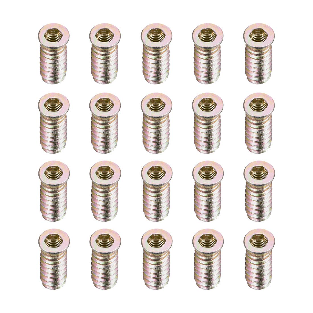 sourcing map Wood Furniture M6x25mm Threaded Insert Nuts Interface Hex Socket Drive 20pcs