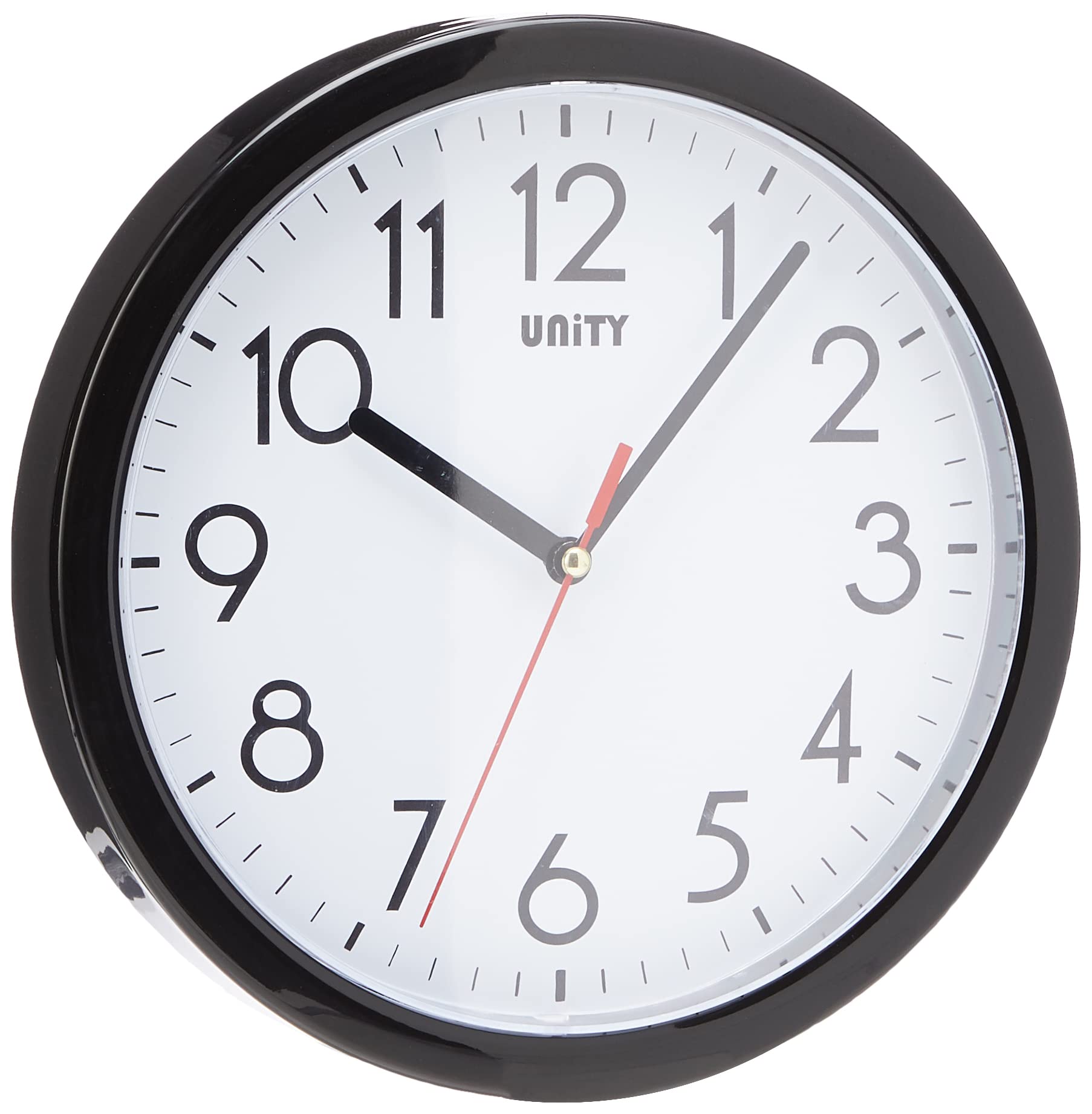 Unity Wall Clock, Hastings, Silent Sweep, Modern, Black, 22 cm / 8.6-inch