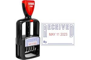 Mark 2000 Self-Inking Rubber Date Office Stamp with Received Phrase - Blue Ink & Date Red Ink - 12-Year Band