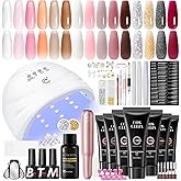 COSCELIA 50PC Poly Nail Gel Kit Starter Kit with Drill and Lamp 15 Colors 16ML Nail Extension Gel for Beginners All Season Nail Decorations Poly Extension Kit Valentines Day Gifts for Women
