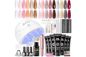 COSCELIA 50PC Poly Nail Gel Kit Starter Kit with Drill and Lamp 15 Colors 16ML Nail Extension Gel for Beginners All Season Nail Decorations Professional Poly Extension Kit Christmas Gifts for Women