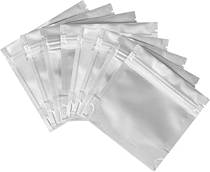 100PCS/PACK 4x4inch Stand up Mylar bags, Resealable Aluminum Mylar Foil Plastic Packaging Bag with Ziplock Heat Sealable Smell Proof Food Storage Candy Bags with Tear Norch Long term Food Bags.