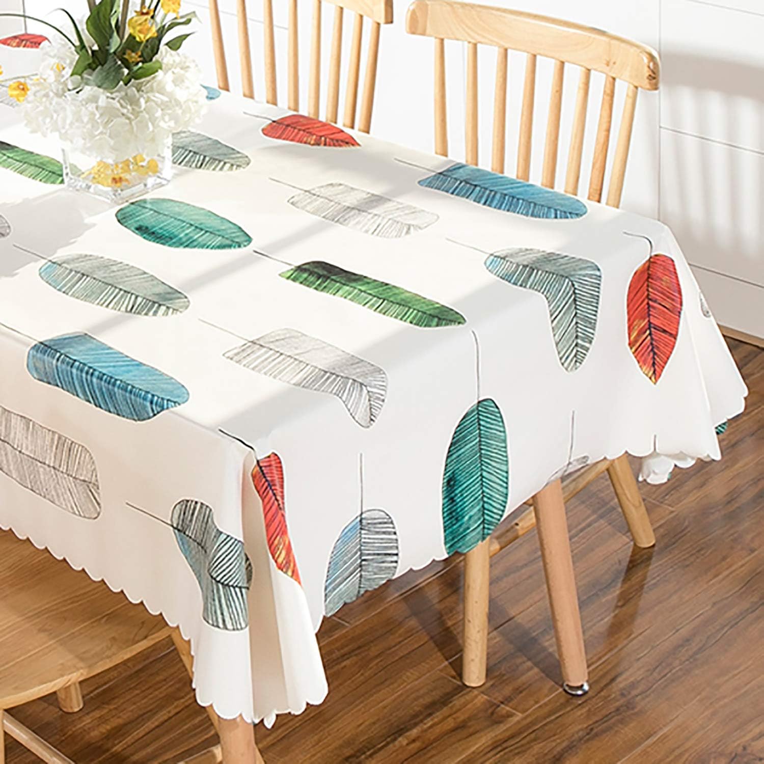 Kciovilc Table Cloth Rectangular Vinyl Table Cover for Home Kitchen Dining, Outdoor Camping, Wipe Clean Waterproof Oil-Proof Stain Resistant(Feathers 54x70inch)