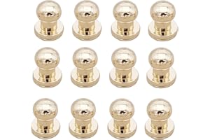 Denailey 12 Sets Solid Brass Round Head Button Stud Screw Leather Rivet Chicago Screws Button Rivets for Leather Craft Belt Wallet Handbag Repairs Decoration (Round Head Size 6mm, Shiny Light Gold)