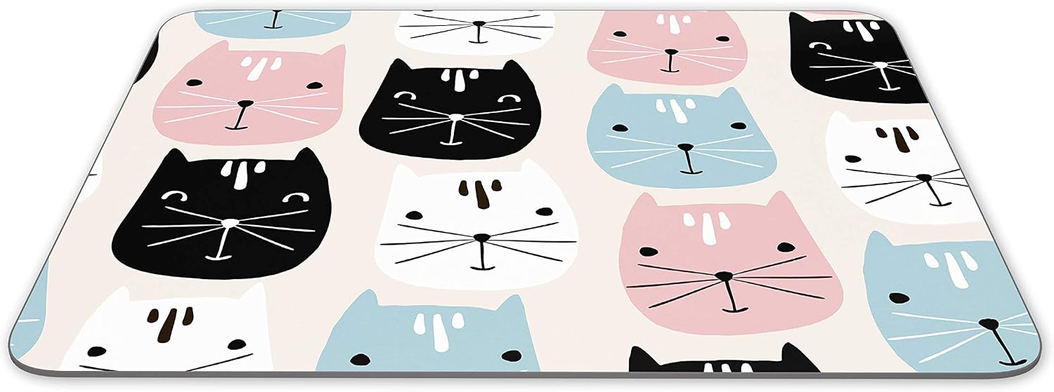 Cute Cat Pattern Cartoon Blue Pink Mouse Mat Pad - His Hers Computer #16904, Multicolor, 23.5cm x 19.6cm x 5mm - Image 3