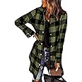 Zeagoo Flannel for Women 2024 Fall Fashion Long Sleeve Plaid Button Down Shirts Shacket Blouse Top with Pockets