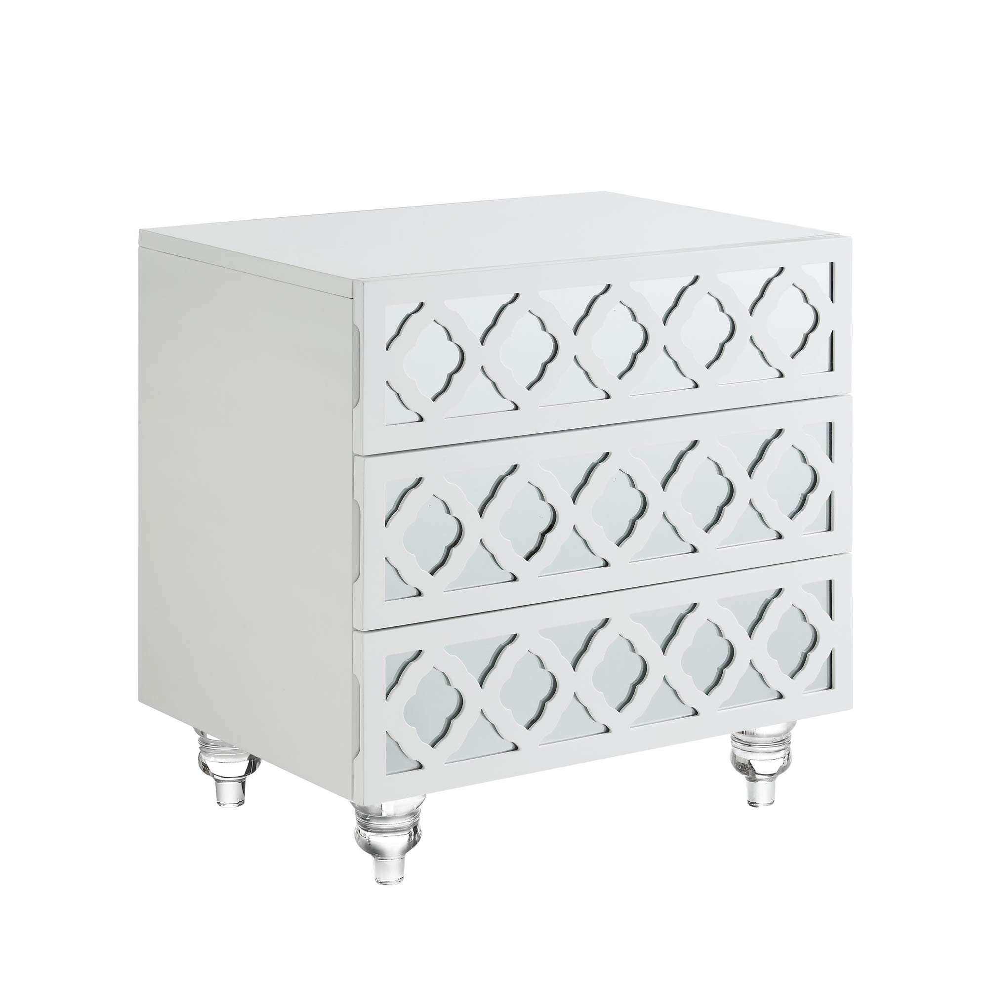 Inspired Home Pablo White Glossy Mirrored Nightstand 3Drawer Side