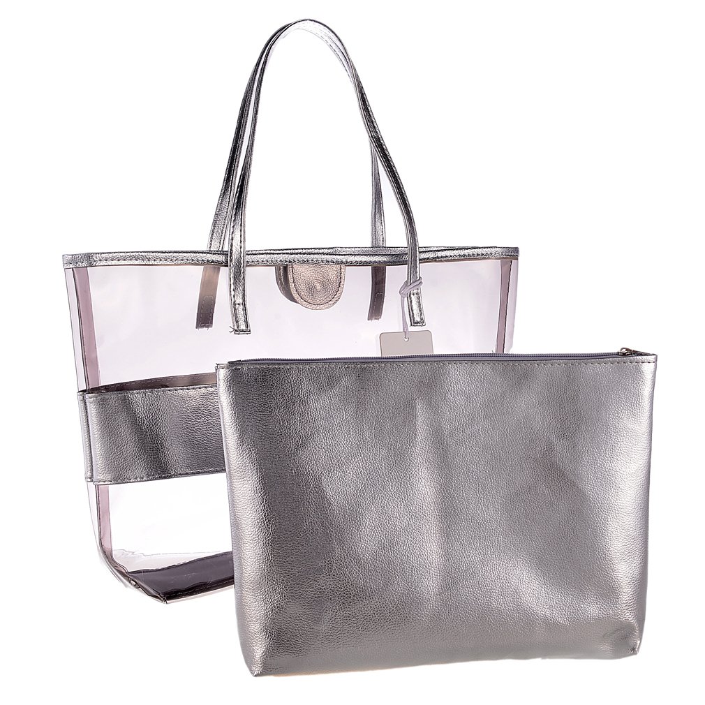 Sumerk 2 in 1 Waterproof Beach Bag Clear Tote Bags Shoulder Bags with Small Cosmetic Bag