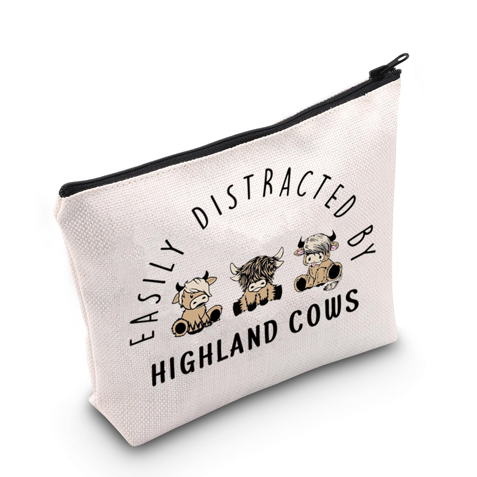 Higland Cow Gift Scottish Highland Cow Gift Easily Disdracted by Highland Cows Makeup Bag Scottish Cattle Gift (by Highland Cows Bag EU)