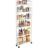 Seadasyoon 6in 6 Tier Slim Rolling Storage Cart with Wheels, White | Narrow Space Shelving Unit, Metal Wire Mobile Organizer Rack for Kitchen Bathroom Office Laundry