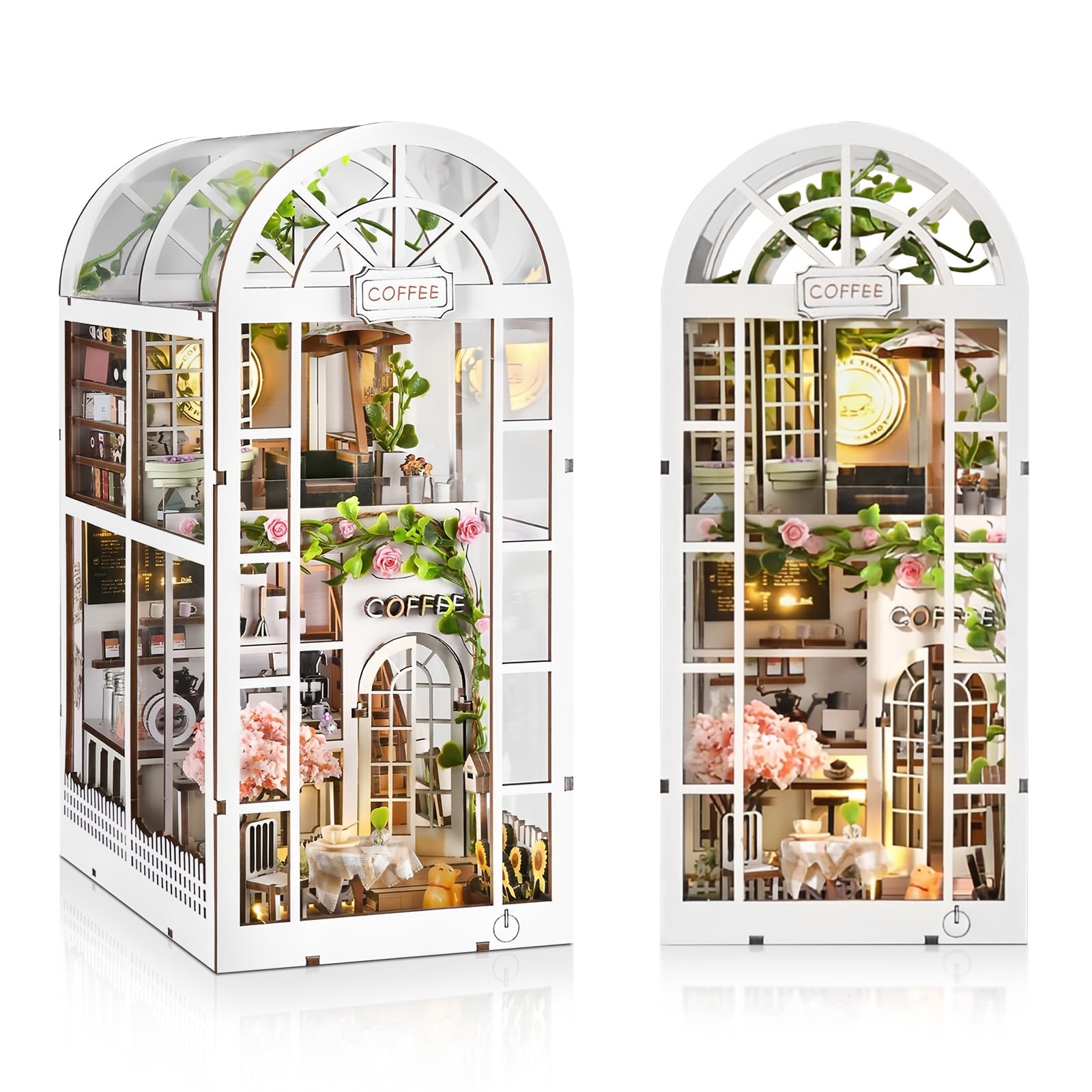 Cuteefun DIY Book Nook Kit, Miniature Dolls House with LED, Creative Handicraft & Bookshelf Décor, for Adults Teen, Birthday (Coffee Garden) — image 1