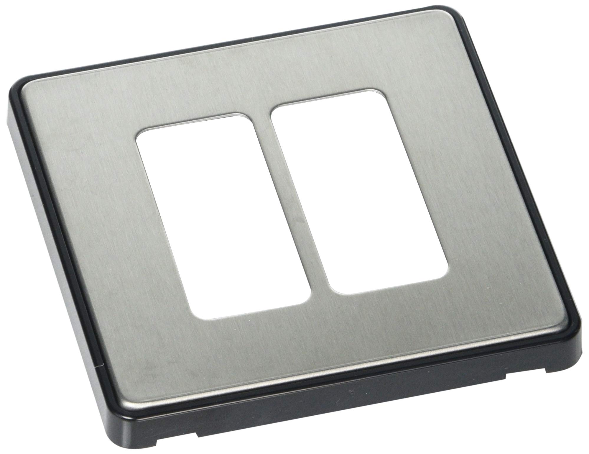 MK DIMENSIONS 2G 20A LARGE ROCKER SWITCH FRONTPLATE BRUSHED STAINLESS STEEL WITH BLACK TRIM