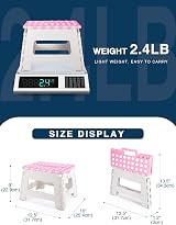 HOUSE DAY Folding Step Stool 9 Inch Pink Grey Non-Slip Safe Kid Stool view 5