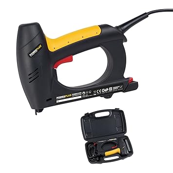 POWERPLUS POWX1370 Elektro Tacker / Nagler 230 Volt inkl. 200 x Klammern und 100 x Nägel und Aufbewahrungskoffer