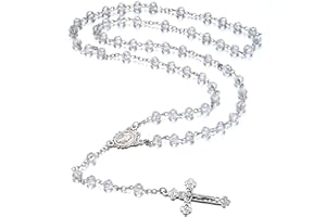 Rnivida Catholic Crystal Beads Rosary with Miraculous Medal, Cross Crucifix Rosaries Communion Rosary for Women