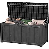 MAIUSCOLI 150 Gallon Waterproof Outdoor Storage Box,Resin Deck Box,Lockable Outside Storage Box Container for Patio Furniure,Garden,Tools (150 Gallon,Black)