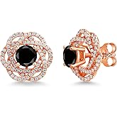Gem Stone King 18K Rose Gold Plated Silver Stud Earrings with Jackets Diamond and Moissanite (2.82 Cttw)