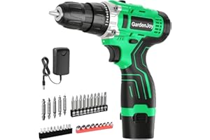 GARDENJOY 12V Cordless Power Drill Set, Electric Drill with Battery and Charger, 35pcs Acessories, 3/8"Keyless Chuck, 2 Variable Speed, 24+1 Position, Compact Drill Driver Kit for Home & DIY Project(green）